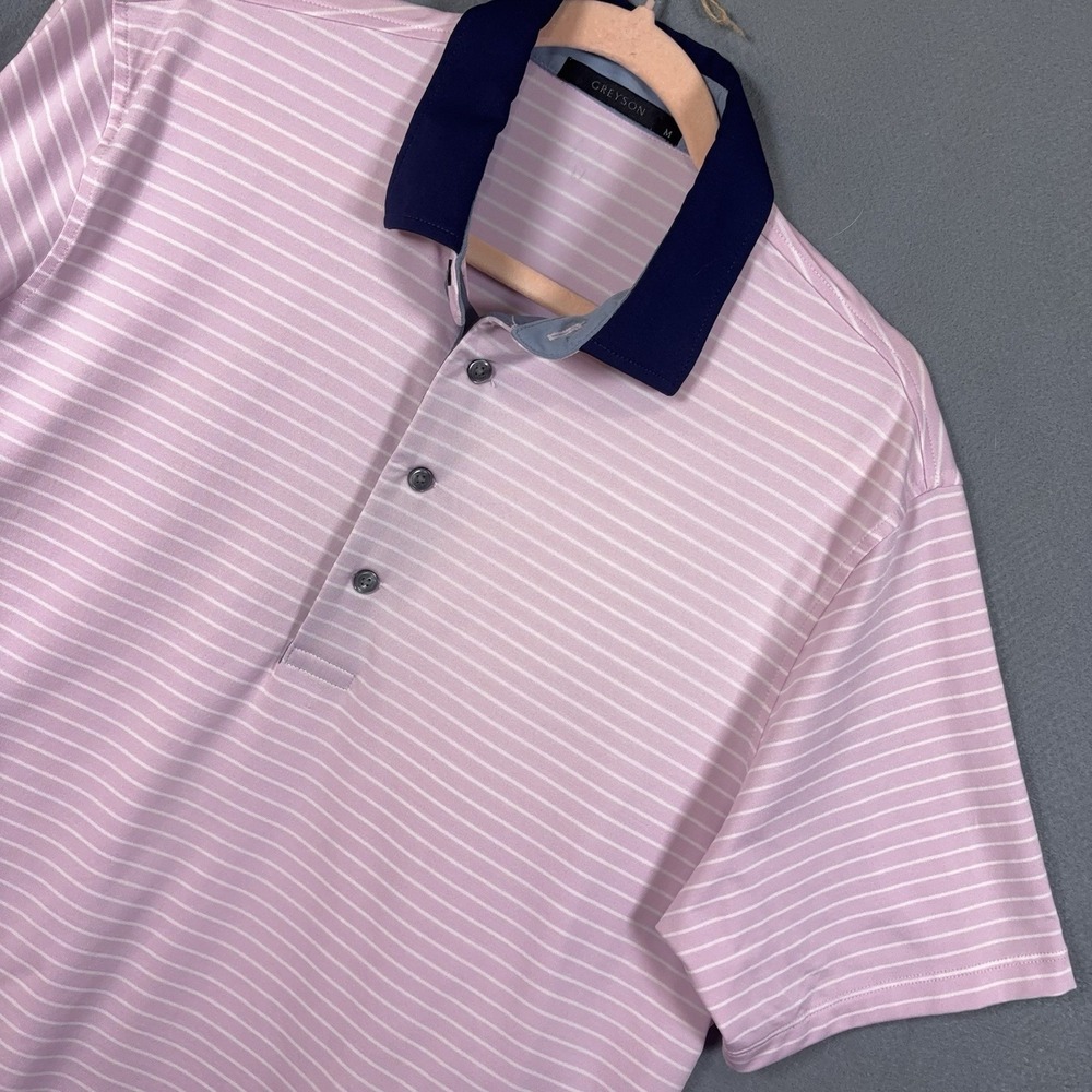 Greyson Polo Shirt Men Sz M Pink Striped Performance Lightweight Stretch